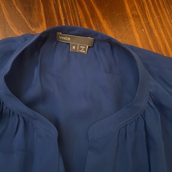 VINCE Half Placket Popover Blouse 100% Silk Royal Blue - Picture 7 of 10